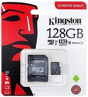 Карта памяти Kingston MicroSD 128Gb Class 10 Ultra Android UHS-I (80 Mb/s) с SD адаптером 