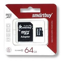 Карта памяти Smart Buy MicroSD 64Gb Class 10 с SD адаптером 